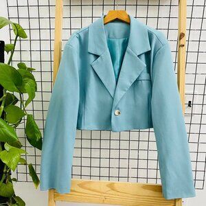 Baby Blue Cropped Blazer Jacket Gold Button Pastel 💙